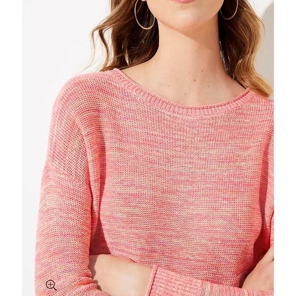 LOFT Orange Peach Marled Elliptical High Low Hem Sweater Sz. Medium - Picture 2 of 5